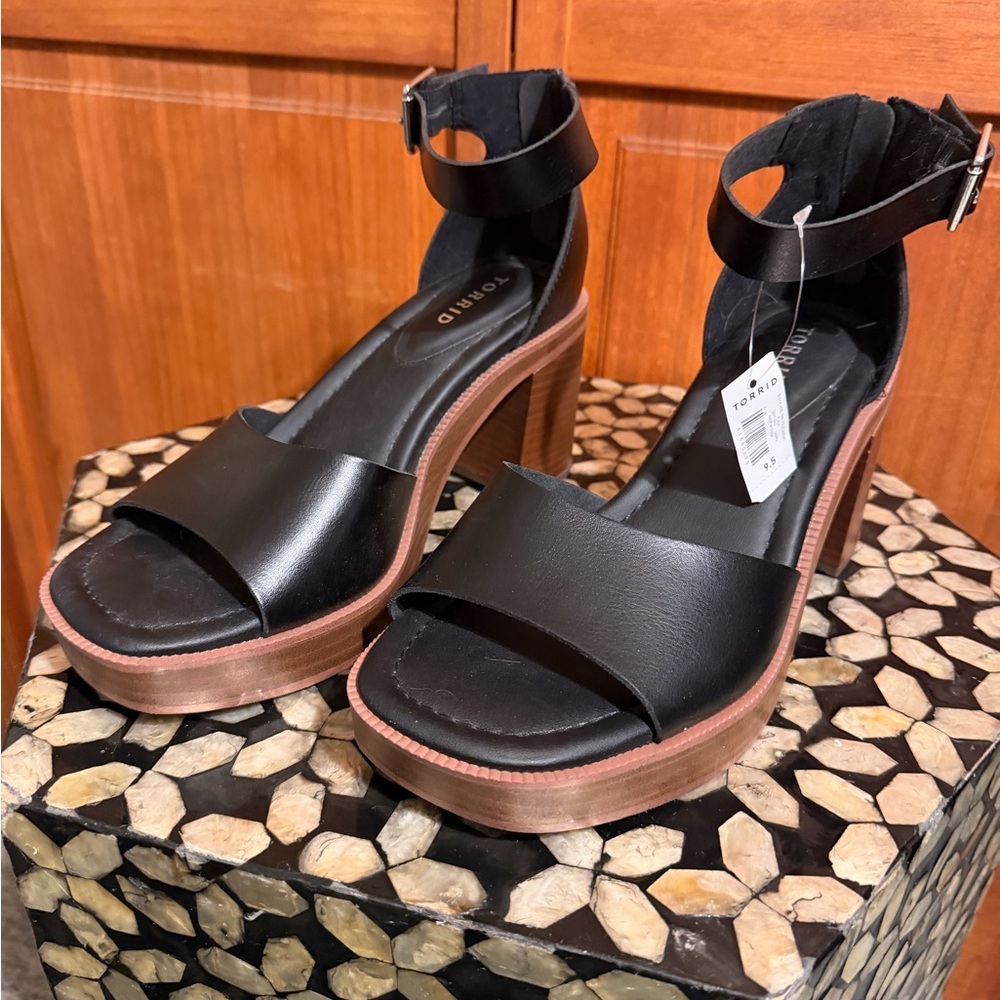 Torrid Black and Brown Heeled Sandals